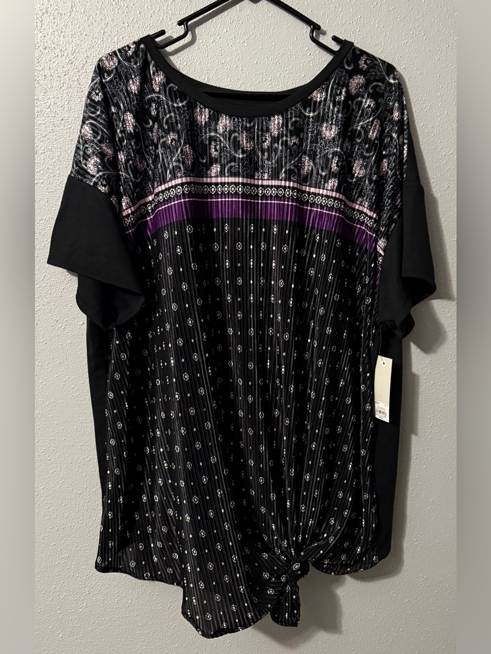 Black & Purple Patterned Short Sleeve Shirt